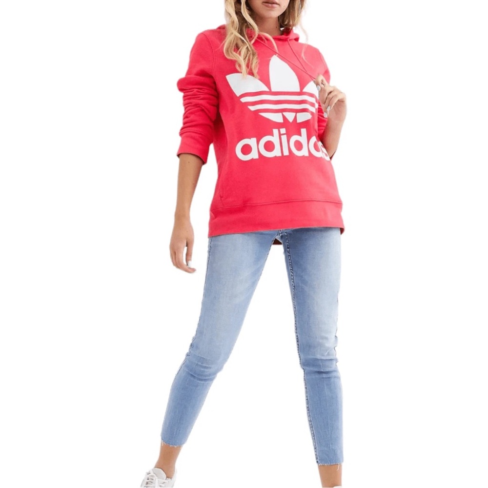 Adidas Originals Hoodie Women Small Coral Trefoil Logo Sweatshirt Pullover S